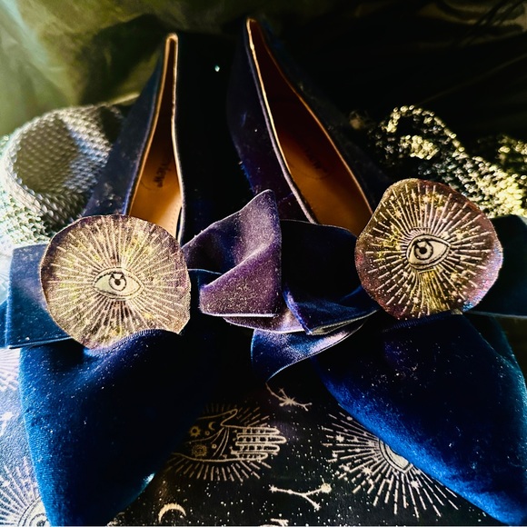 My altered eyes ooak Comfortview Slip On BALLET Flats BOW SAPHIRE VELVET - Picture 5 of 11